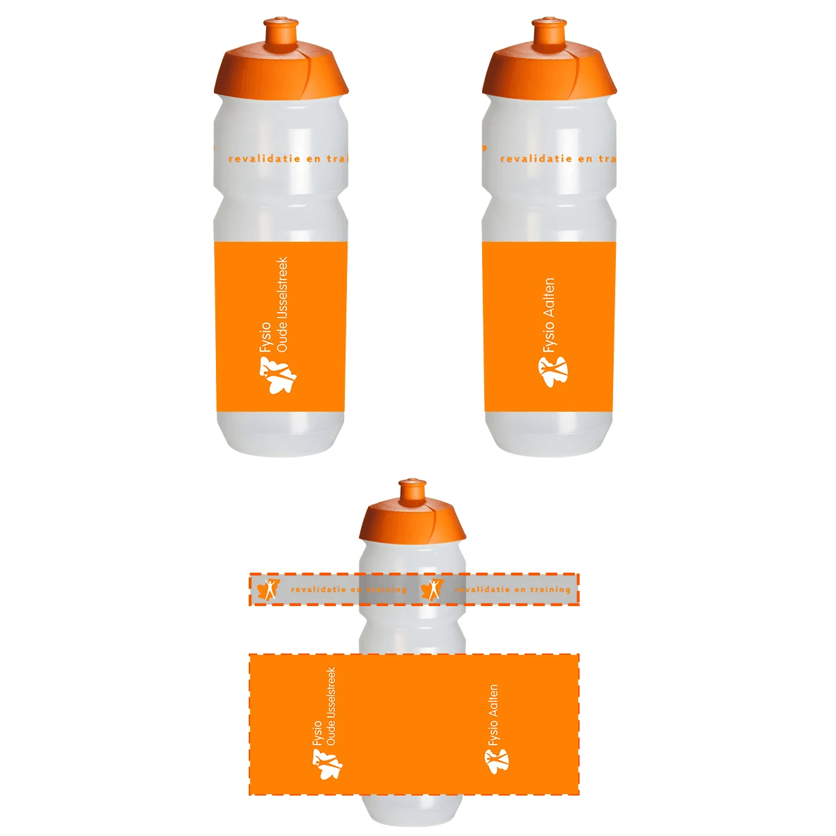 Oranje bidons met logo