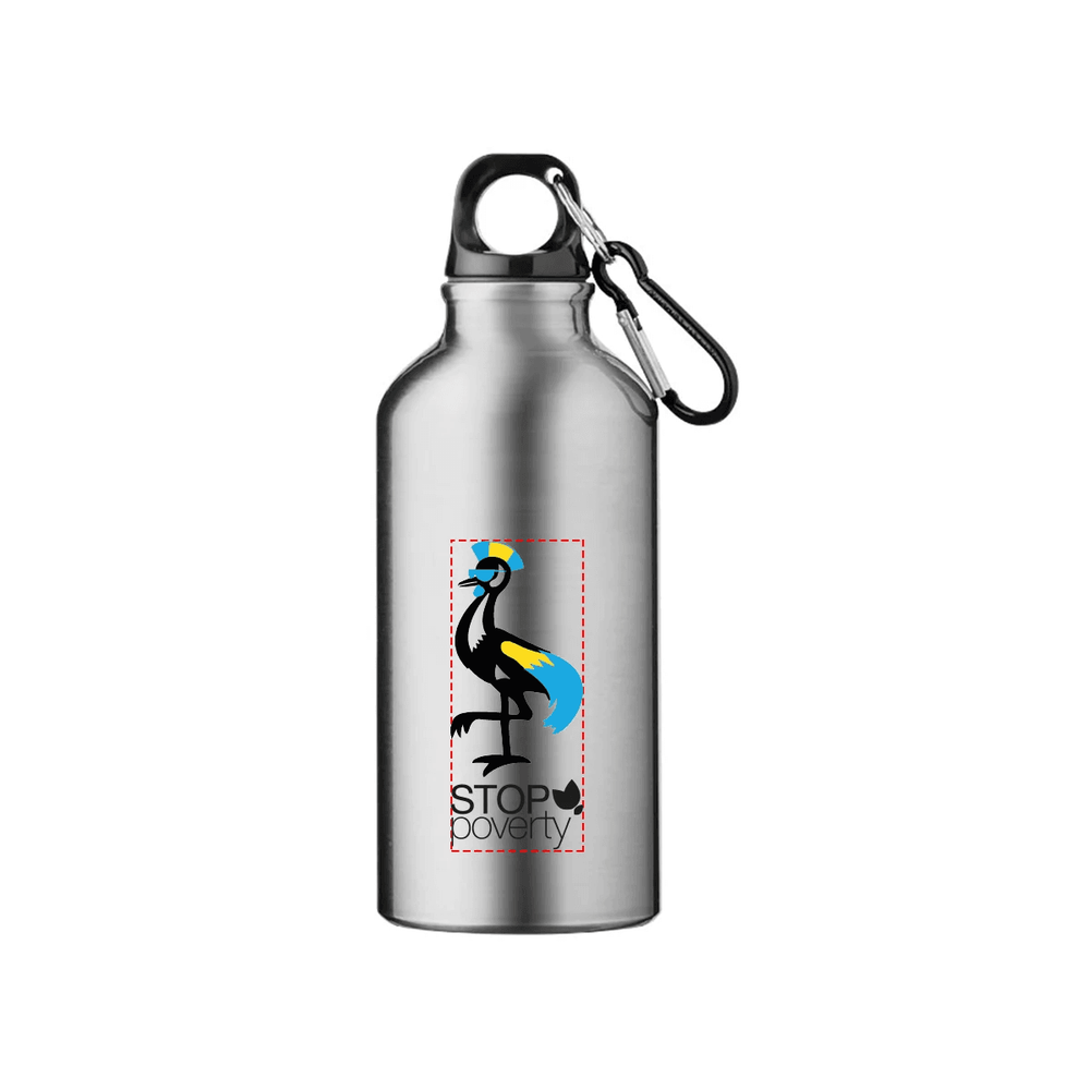 Zilvere fles met logo