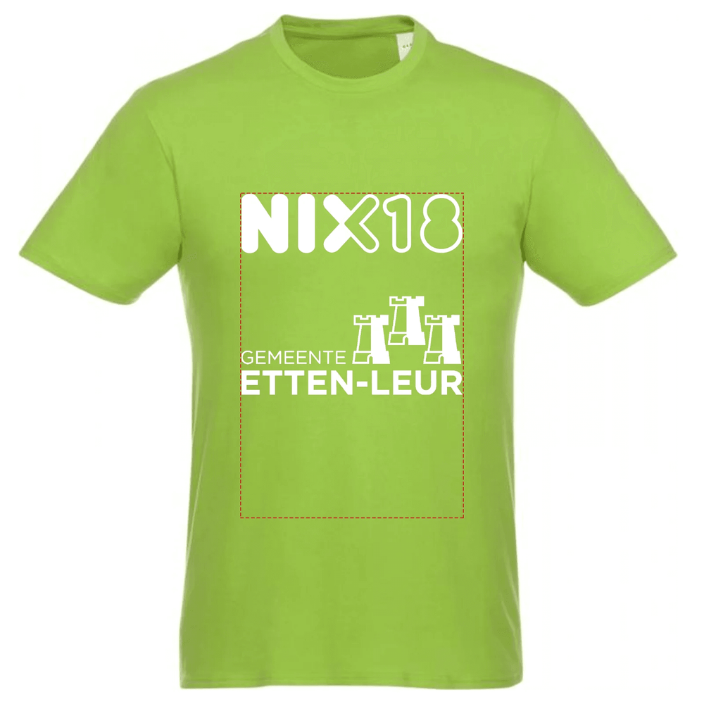 3 mensen bij sta tafel met groene shirtjes en waterflesjes